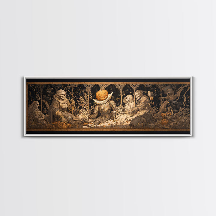 The Pumpkin Paladin, Danse Macabre Art, Extra Wide Wall Art, Gothic Horror Wall Art, Canvas Print, Halloween Wall Art