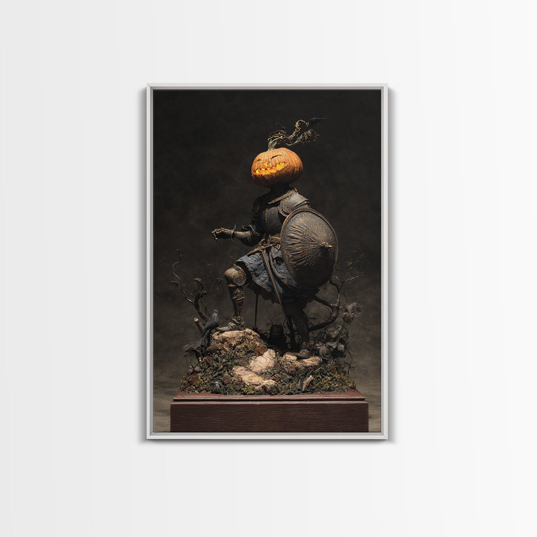 The Pumpkin Paladin, Baroque Witchcraft Art, Vertical Wall Art, Macabre Wall Art, Framed Canvas Print, Halloween Wall Art