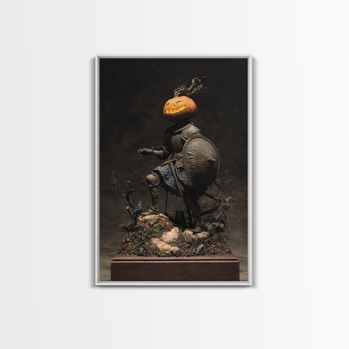 The Pumpkin Paladin, Baroque Witchcraft Art, Vertical Wall Art, Macabre Wall Art, Framed Canvas Print, Halloween Wall Art