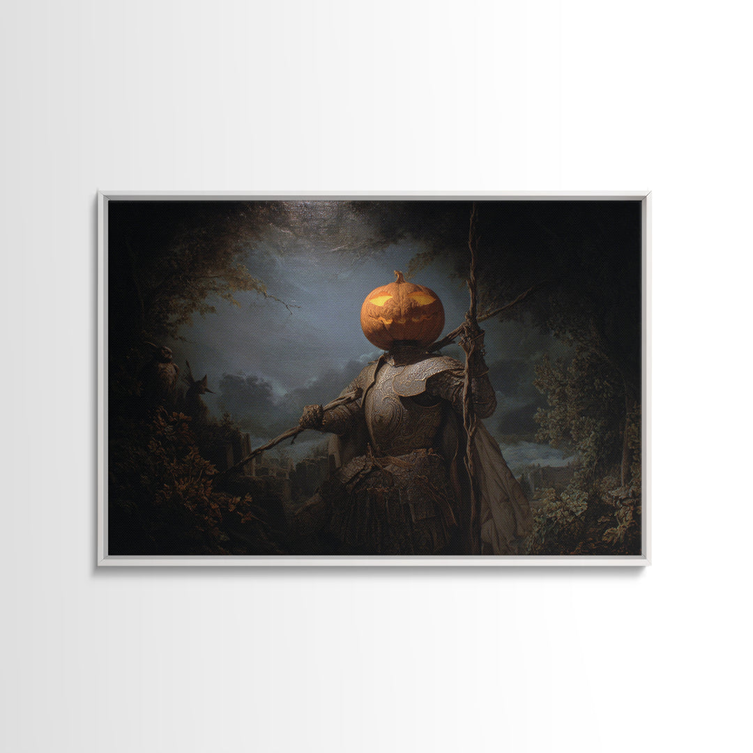 The Pumpkin Paladin, Romantic Gothic Landscape, Landscape Wall Art, Dark Fantasy Wall Art, Canvas Print, Halloween Wall Art