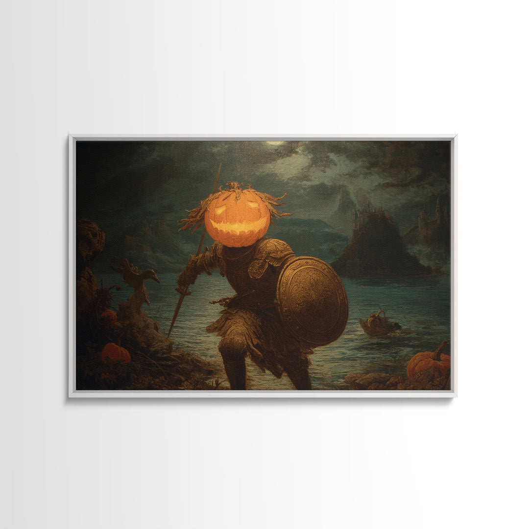 The Pumpkin Paladin, Symbolist Gothic Landscape, Landscape Wall Art, Dark Fantasy Wall Art, Framed Canvas Print, Halloween Wall Art