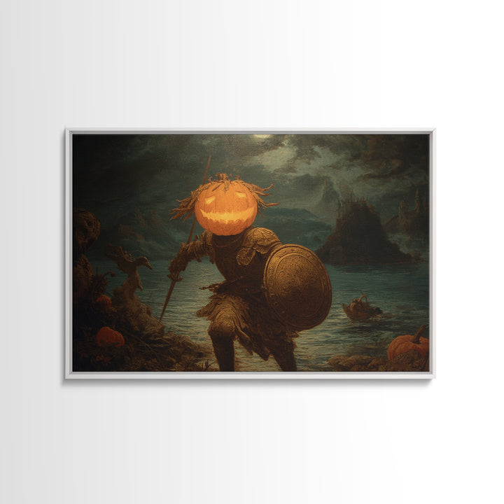 The Pumpkin Paladin, Symbolist Gothic Landscape, Landscape Wall Art, Dark Fantasy Wall Art, Framed Canvas Print, Halloween Wall Art