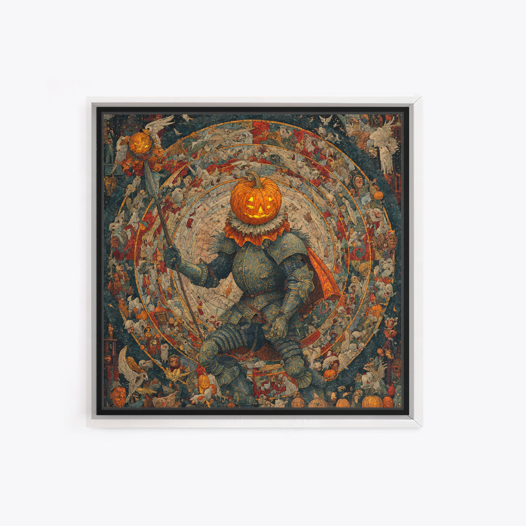 The Pumpkin Paladin, Grotesque Carnival Art, Square Wall Art, Dark Fantasy Wall Art, Canvas Print, Halloween Wall Art, Seasonal Home Decor