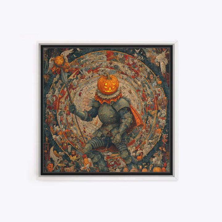 The Pumpkin Paladin, Grotesque Carnival Art, Square Wall Art, Dark Fantasy Wall Art, Canvas Print, Halloween Wall Art, Seasonal Home Decor