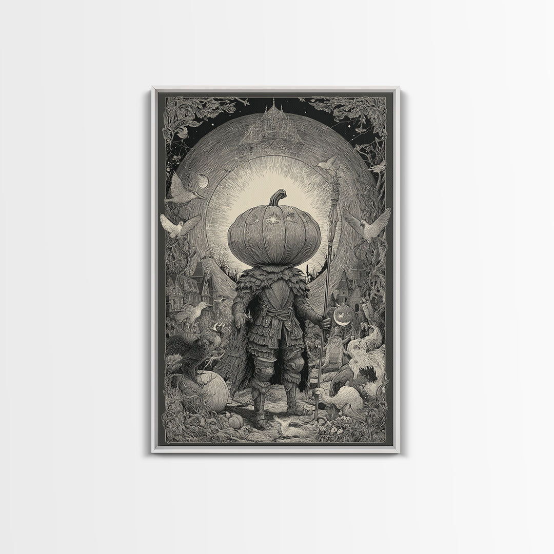 The Pumpkin Paladin, Victorian Macabre Art, Vertical Wall Art, Macabre Wall Art, Canvas Print, Halloween Wall Art, Statement Wall Art