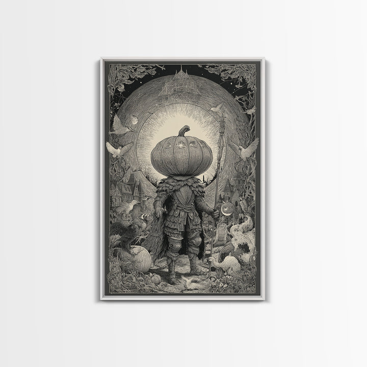 The Pumpkin Paladin, Victorian Macabre Art, Vertical Wall Art, Macabre Wall Art, Canvas Print, Halloween Wall Art, Statement Wall Art
