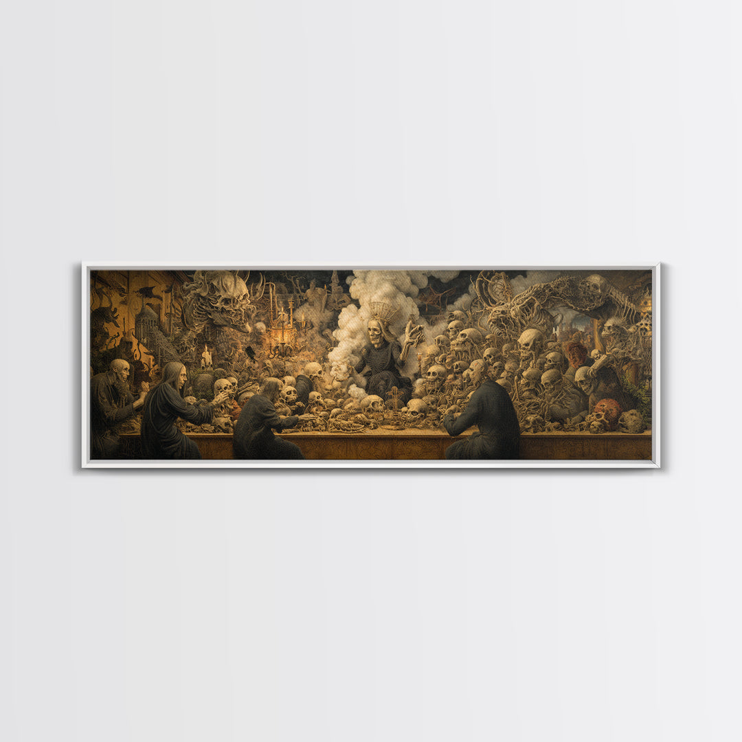 The Necromancer Queen, Medieval Grotesque Art, Extra Wide Wall Art, Gothic Horror Wall Art, Canvas Print, Halloween Wall Art