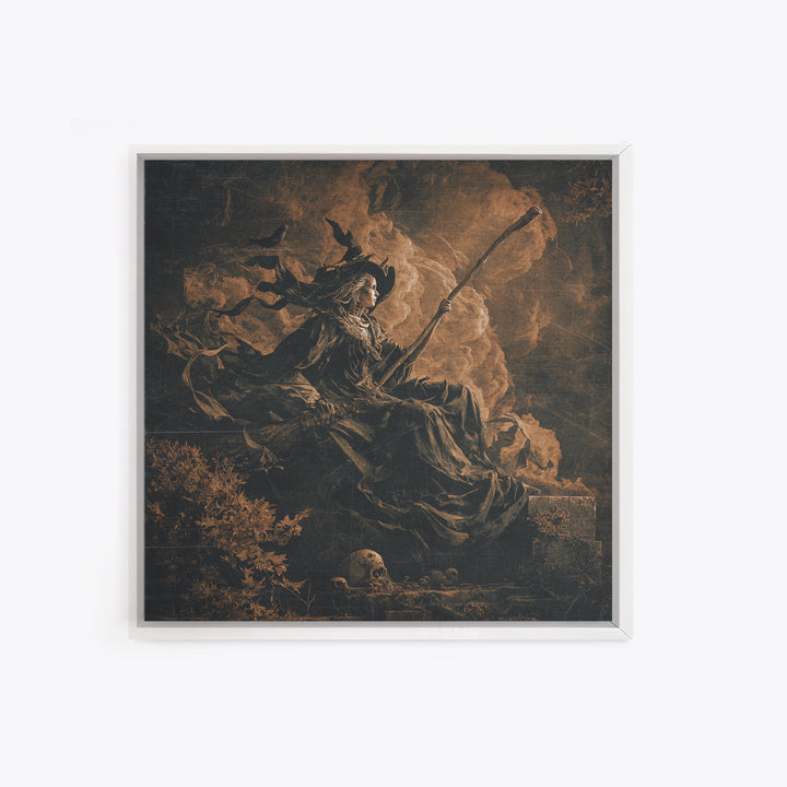 The Necromancer Queen, Baroque Witchcraft Art, Square Wall Art, Gothic Horror Wall Art, Canvas Print, Halloween Wall Art