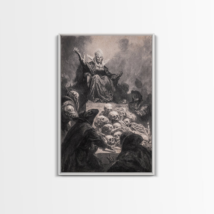 The Necromancer Queen, Dark Romantic Horror Art, Vertical Wall Art, Macabre Wall Art, Framed Canvas Print, Halloween Wall Art