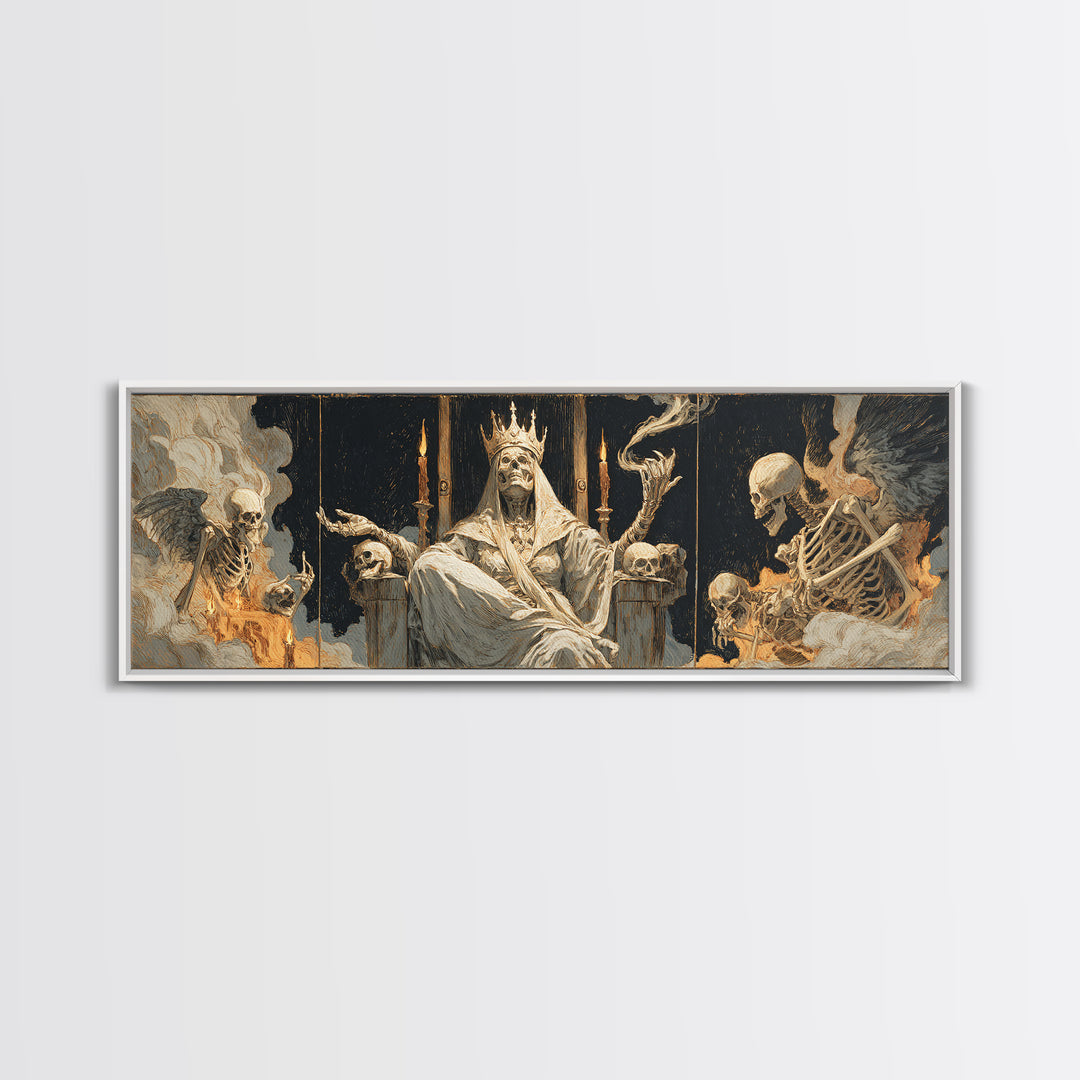 The Necromancer Queen, Visionary Gothic Art, Extra Wide Wall Art, Dark Halloween Decor, Canvas Print, Halloween Wall Art