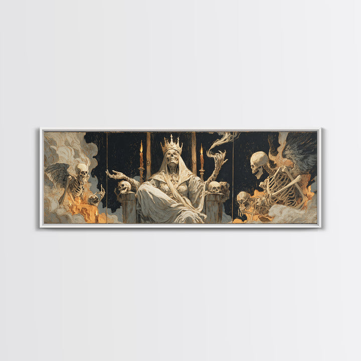 The Necromancer Queen, Visionary Gothic Art, Extra Wide Wall Art, Dark Halloween Decor, Canvas Print, Halloween Wall Art