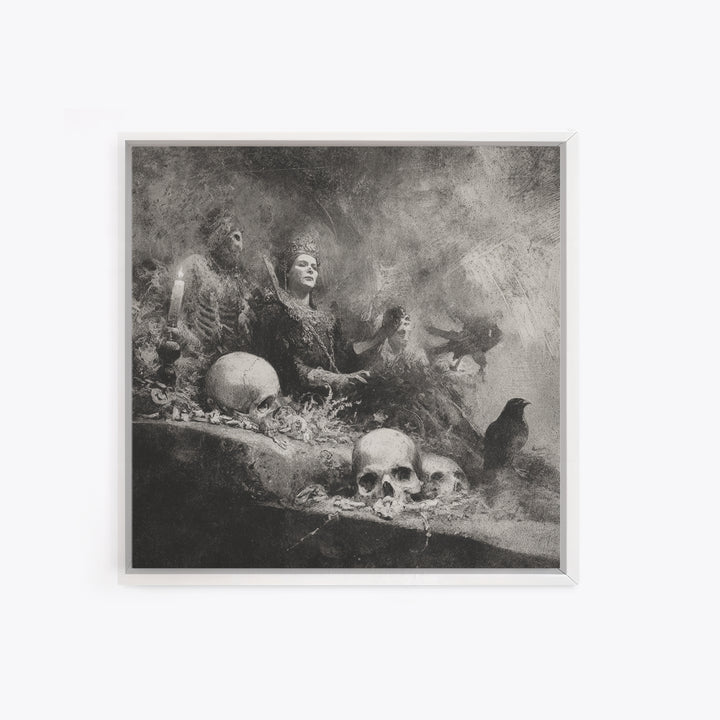 The Necromancer Queen, Symbolist Dream Art, Square Wall Art, Macabre Wall Art, Canvas Print, Halloween Wall Art