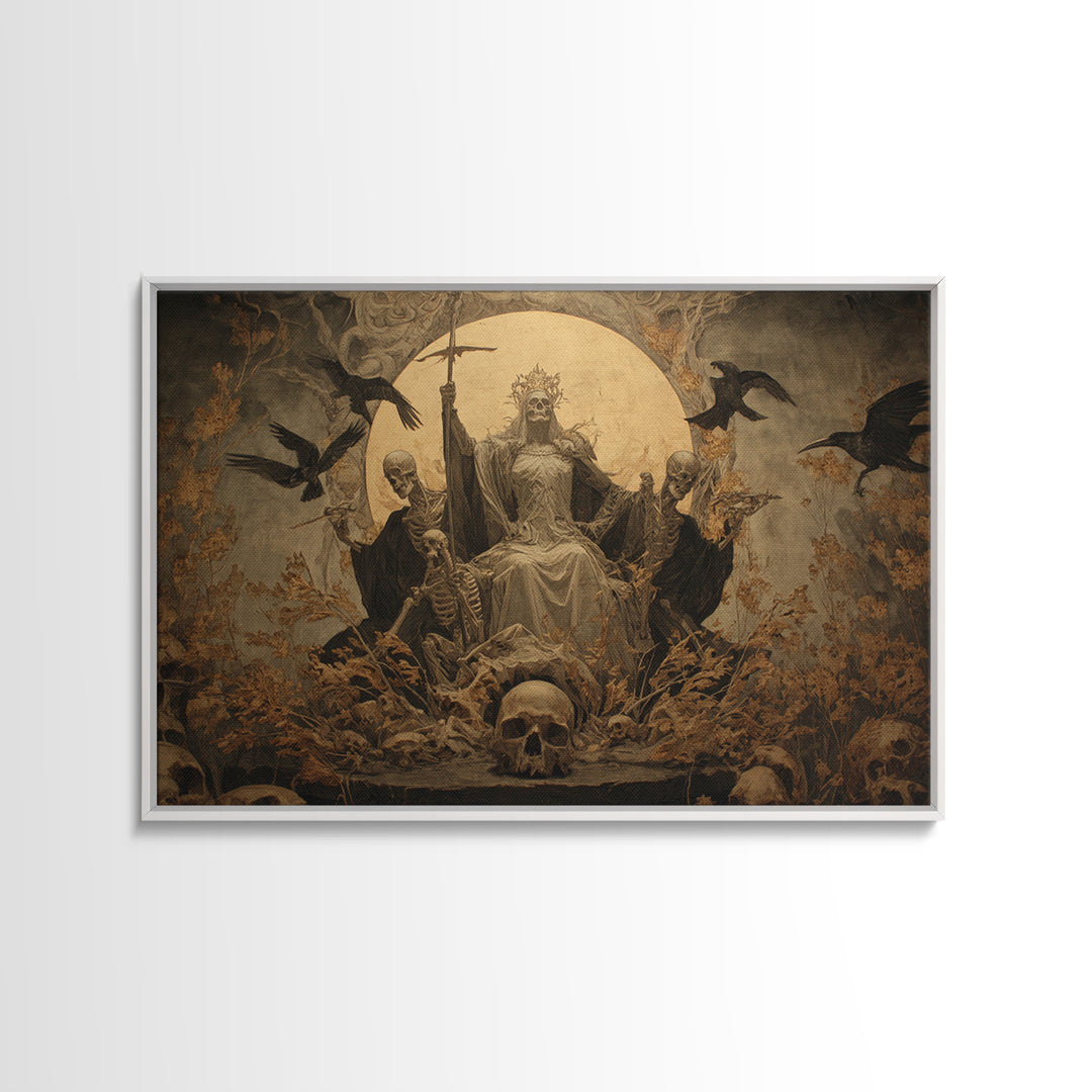 The Necromancer Queen, Symbolist Gothic Landscape, Landscape Wall Art, Dark Halloween Decor, Framed Canvas Print, Halloween Wall Art
