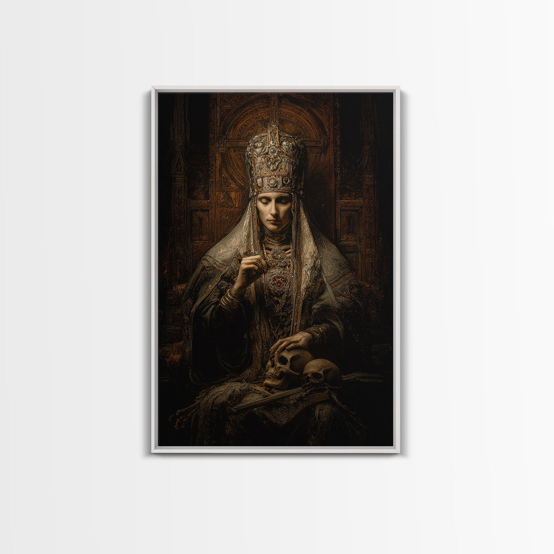 The Necromancer Queen, Ornate Symbolist Art, Vertical Wall Art, Dark Halloween Decor, Canvas Print, Halloween Wall Art