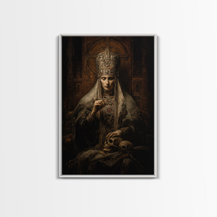 The Necromancer Queen, Ornate Symbolist Art, Vertical Wall Art, Dark Halloween Decor, Canvas Print, Halloween Wall Art