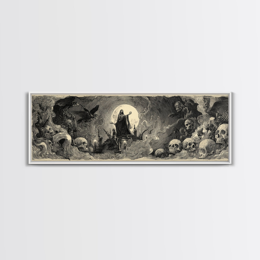 The Necromancer Queen, Expressionist Nightmare Art, Extra Wide Wall Art, Dark Halloween Decor, Canvas Print, Halloween Wall Art
