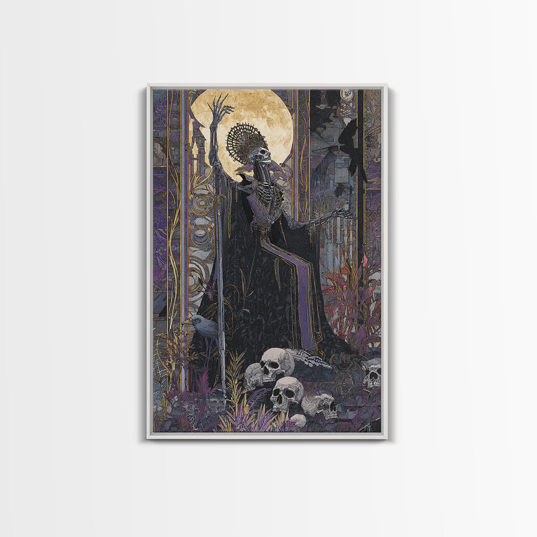 The Necromancer Queen, Stained Glass Gothic Art, Vertical Wall Art, Dark Halloween Decor, Framed Canvas Print, Halloween Wall Art