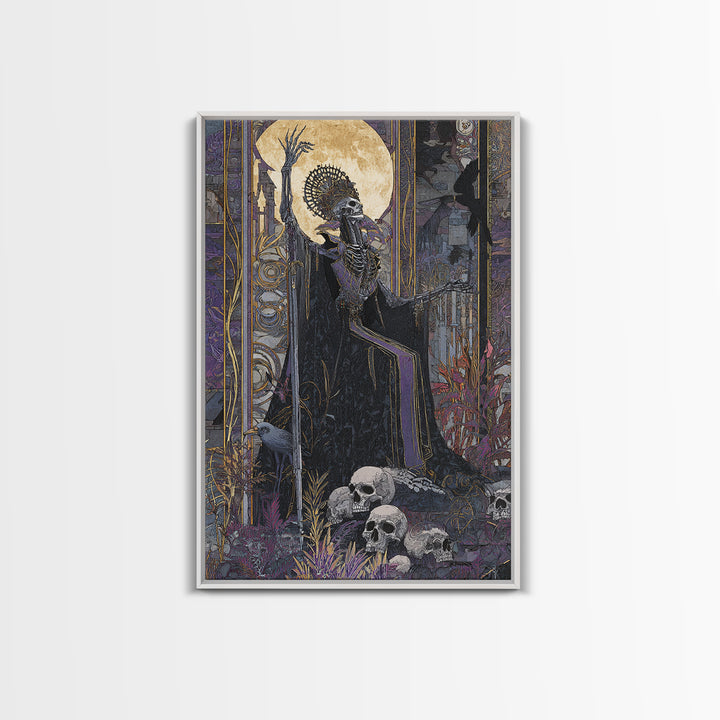 The Necromancer Queen, Stained Glass Gothic Art, Vertical Wall Art, Dark Halloween Decor, Framed Canvas Print, Halloween Wall Art