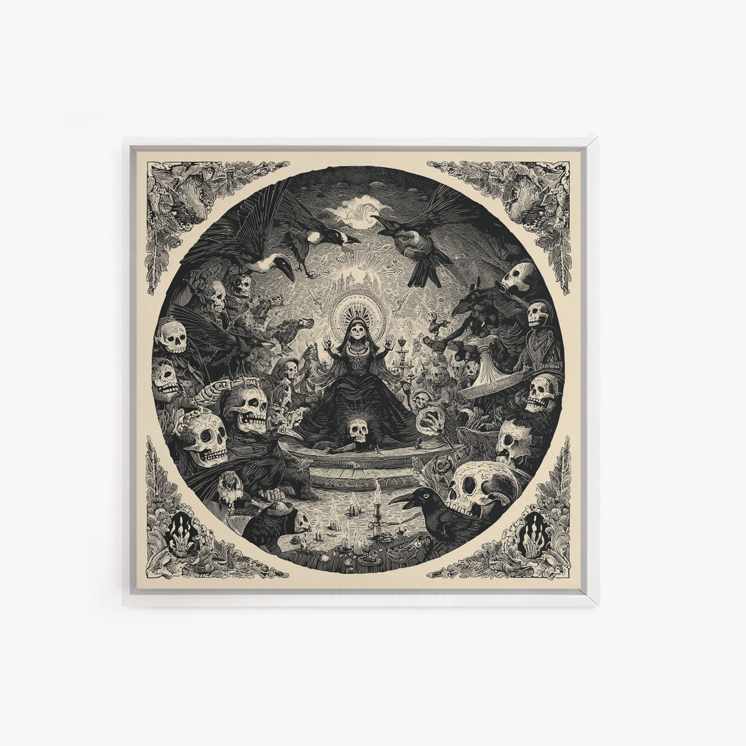 The Necromancer Queen, Macabre Folk Print Art, Square Wall Art, Macabre Wall Art, Canvas Print, Halloween Wall Art