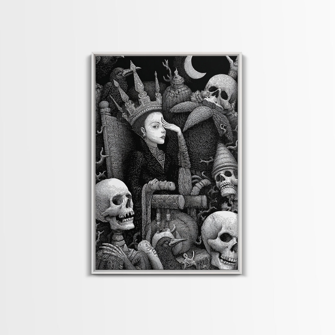 The Necromancer Queen, Victorian Macabre Art, Vertical Wall Art, Gothic Horror Wall Art, Framed Canvas Print, Halloween Wall Art