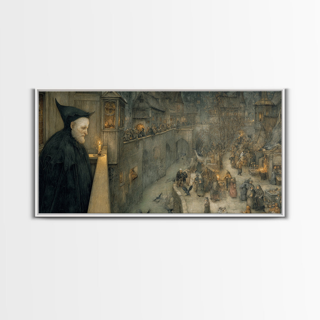 The Bat Prince, Northern Renaissance Horror, Wide Panoramic Art, Gothic Horror Wall Art, Canvas Print, Halloween Wall Art