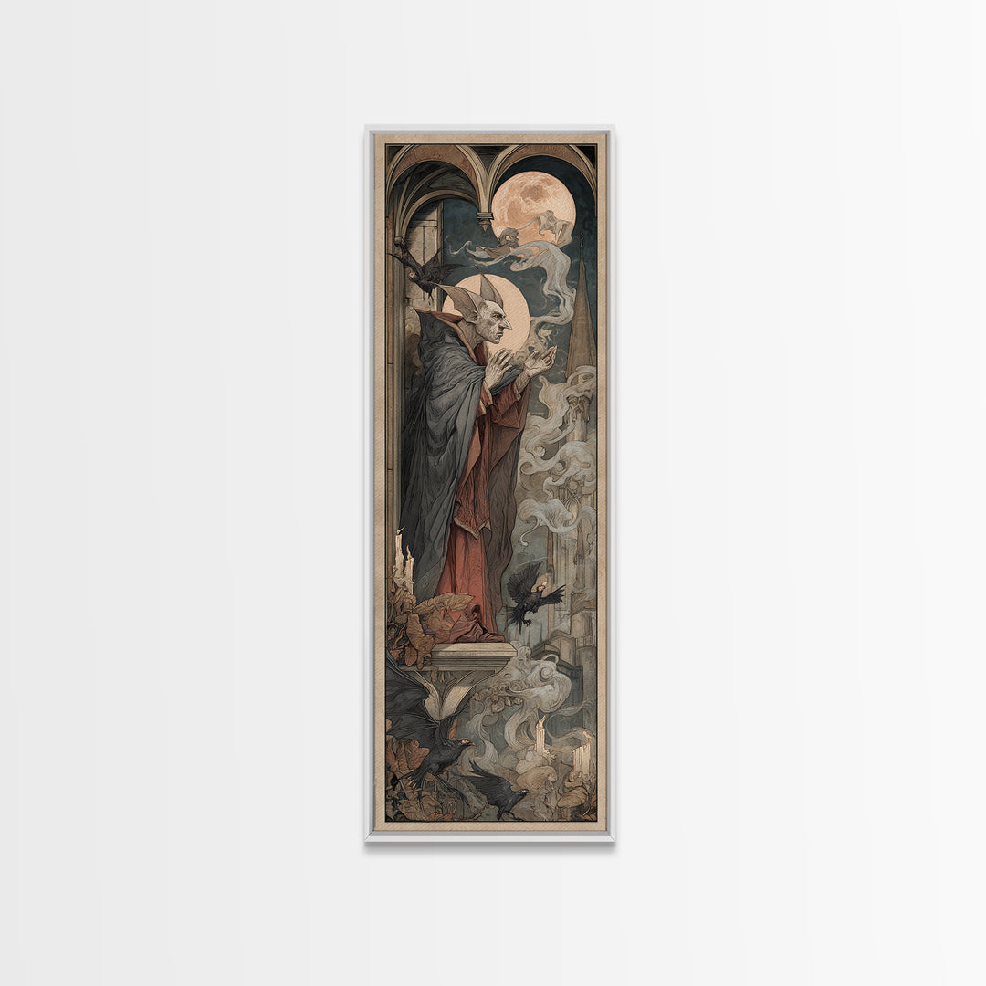 The Bat Prince, Dark Renaissance Art, Tall Narrow Wall Art, Dark Halloween Decor, Framed Canvas Print, Halloween Wall Art