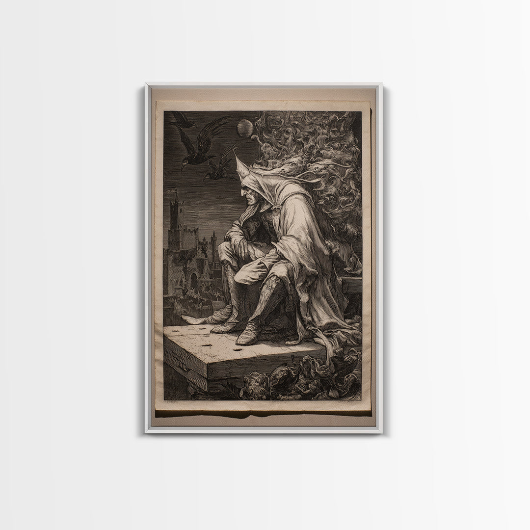 The Bat Prince, Renaissance Engraving Art, Vertical Wall Art, Macabre Wall Art, Canvas Print, Halloween Wall Art, Halloween Decor