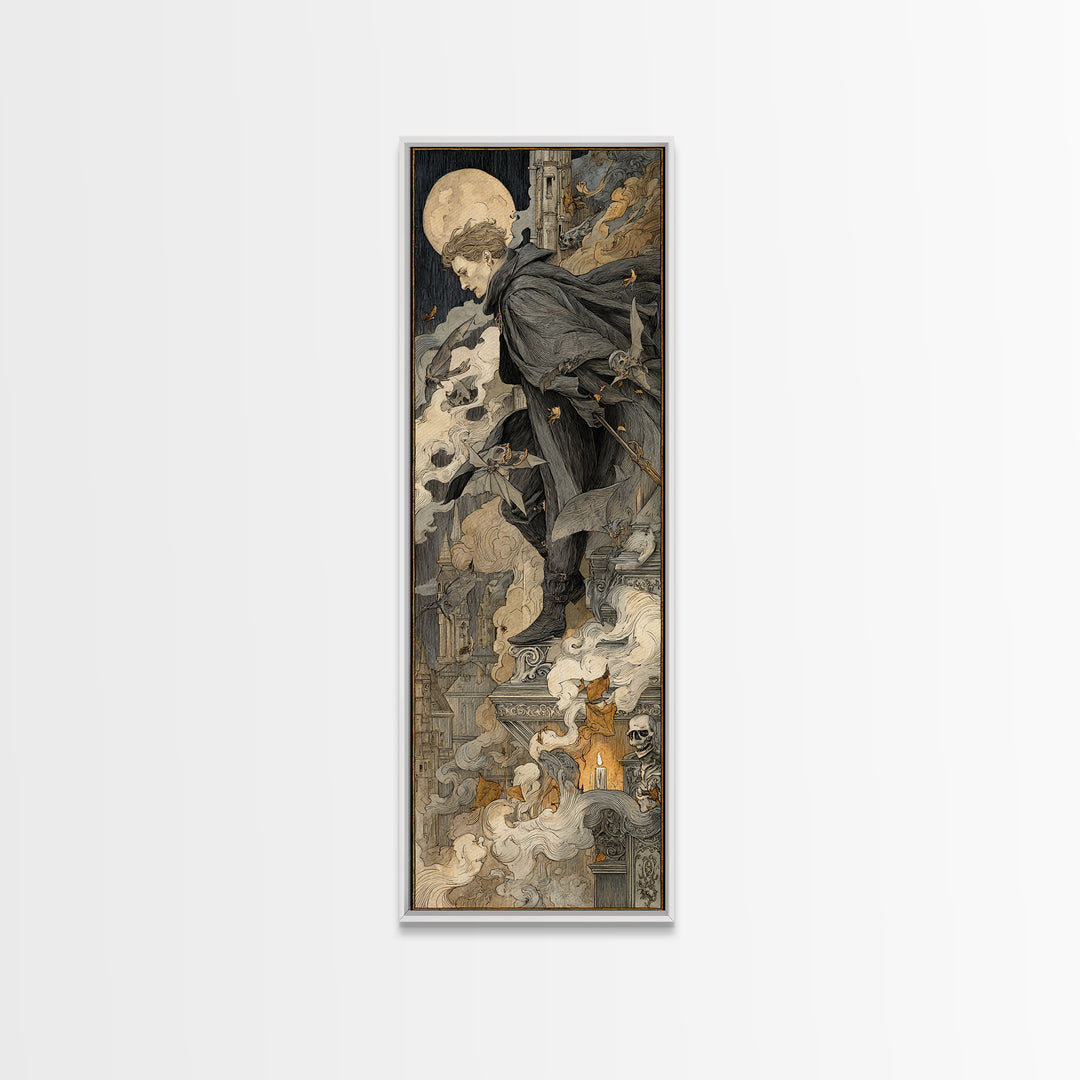 The Bat Prince, Danse Macabre Art, Tall Narrow Wall Art, Dark Fantasy Wall Art, Canvas Print, Halloween Wall Art