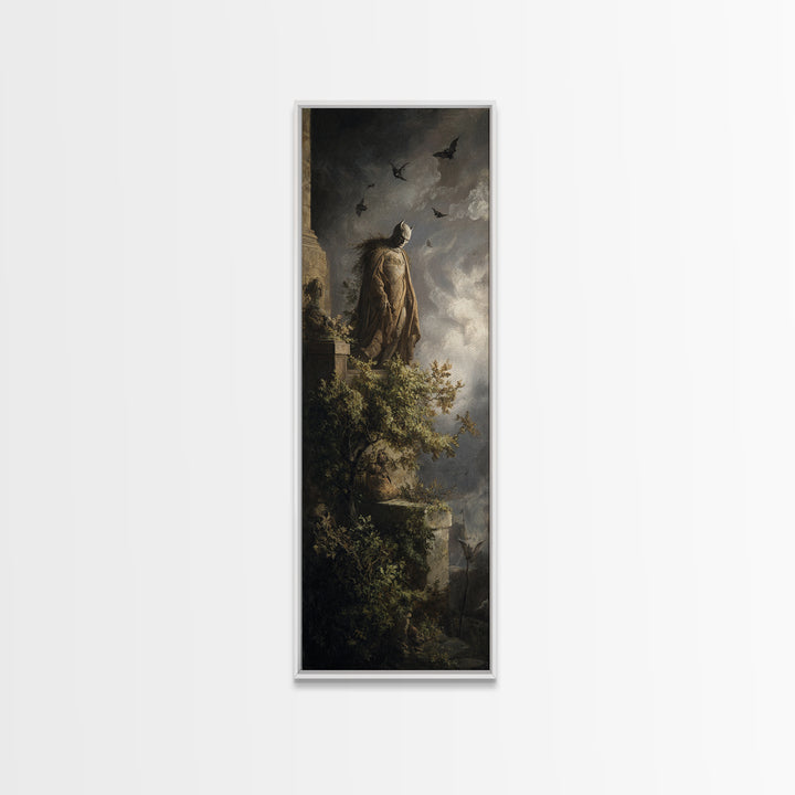 The Bat Prince, Baroque Witchcraft Art, Tall Narrow Wall Art, Gothic Horror Wall Art, Framed Canvas Print, Halloween Wall Art