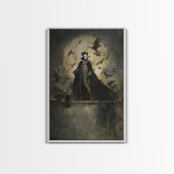 The Bat Prince, Dark Romantic Horror Art, Vertical Wall Art, Gothic Horror Wall Art, Framed Canvas Print, Halloween Wall Art
