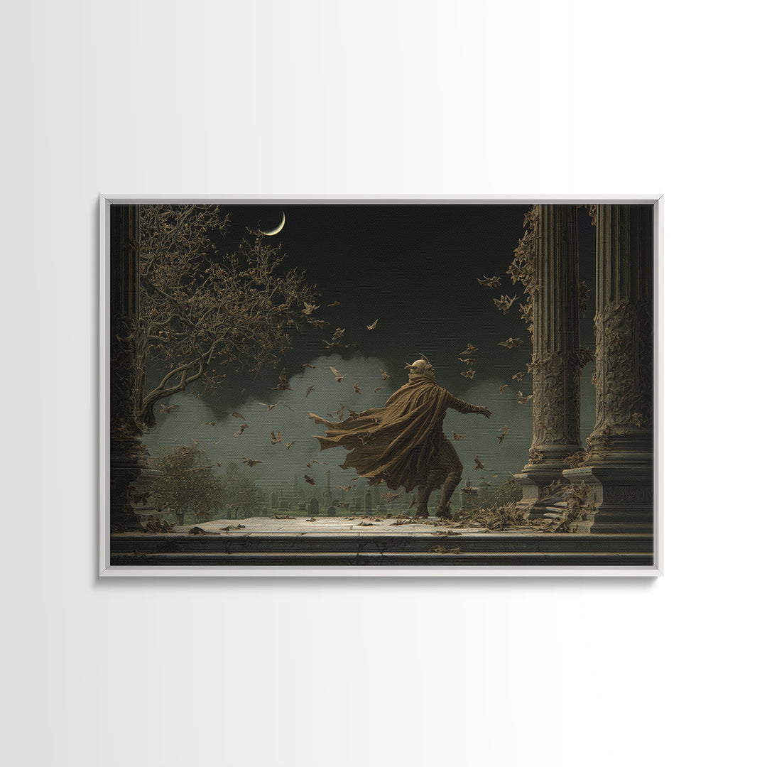 The Bat Prince, Romantic Gothic Landscape, Landscape Wall Art, Dark Halloween Decor, Framed Canvas Print, Halloween Wall Art