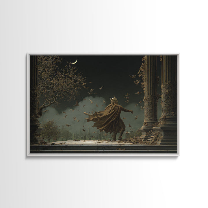 The Bat Prince, Romantic Gothic Landscape, Landscape Wall Art, Dark Halloween Decor, Framed Canvas Print, Halloween Wall Art