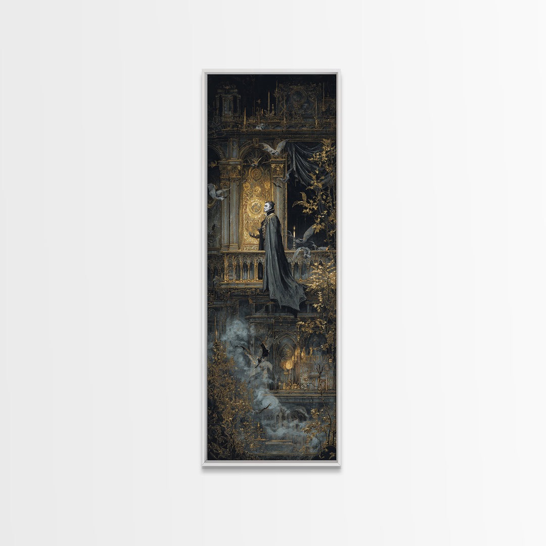 The Bat Prince, Ornate Symbolist Art, Tall Narrow Wall Art, Dark Halloween Decor, Canvas Print, Halloween Wall Art