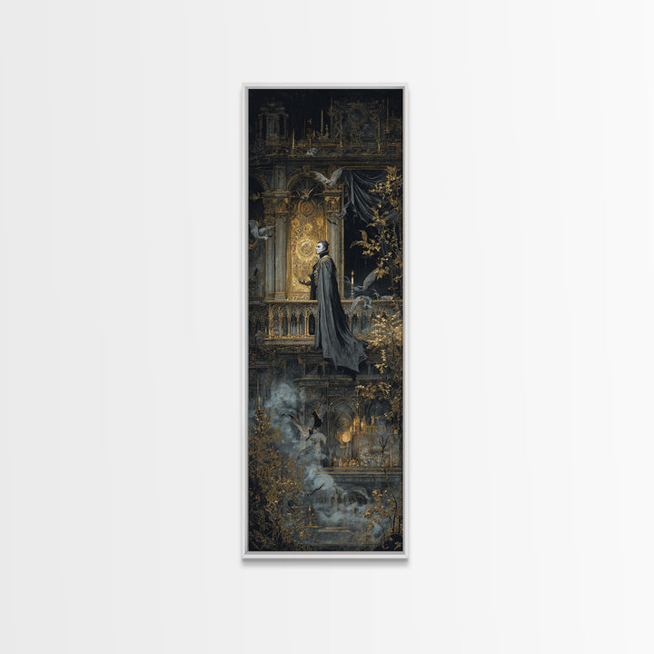 The Bat Prince, Ornate Symbolist Art, Tall Narrow Wall Art, Dark Halloween Decor, Canvas Print, Halloween Wall Art