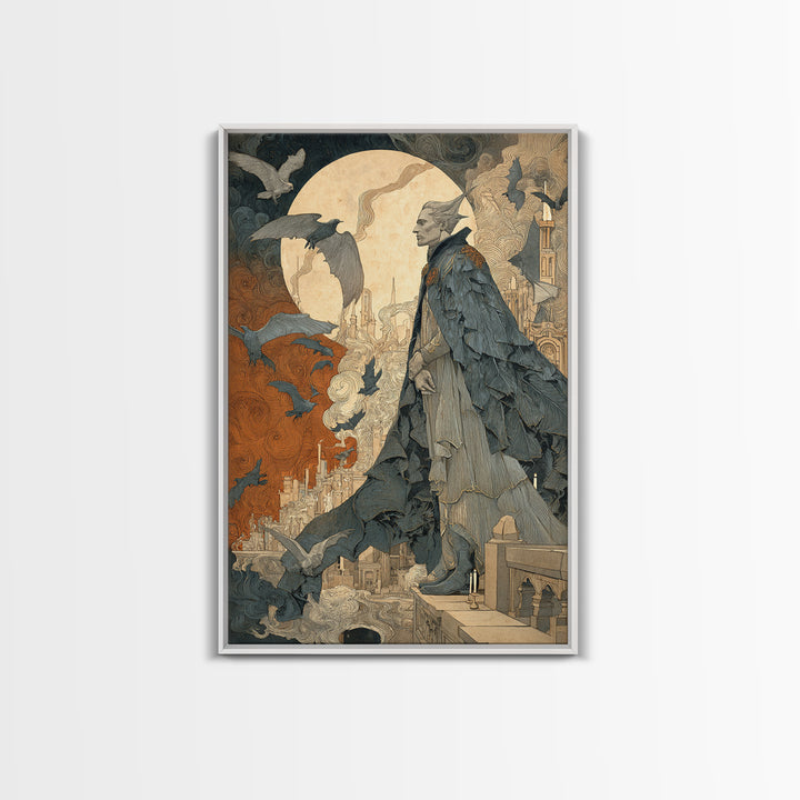 The Bat Prince, Symbolist Etching Art, Vertical Wall Art, Gothic Horror Wall Art, Canvas Print, Halloween Wall Art, Seasonal Home Decor