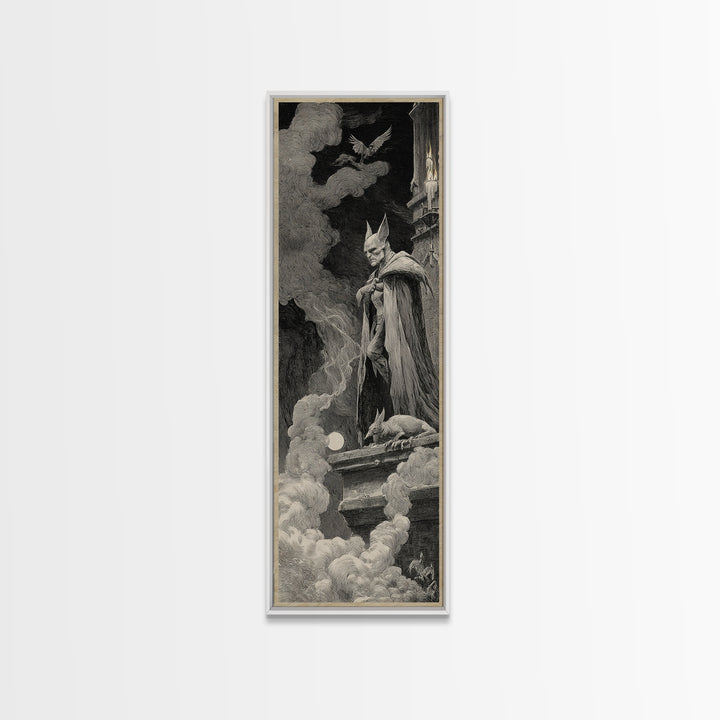 The Bat Prince, Expressionist Nightmare Art, Tall Narrow Wall Art, Dark Halloween Decor, Framed Canvas Print, Halloween Wall Art