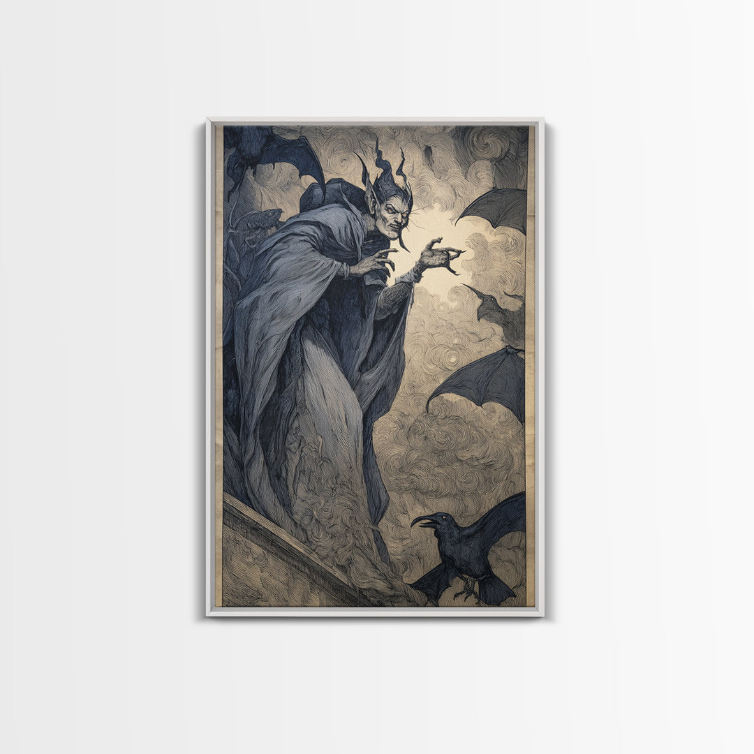 The Bat Prince, Expressionist Gothic Art, Vertical Wall Art, Macabre Wall Art, Framed Canvas Print, Halloween Wall Art, Horror Wall Art