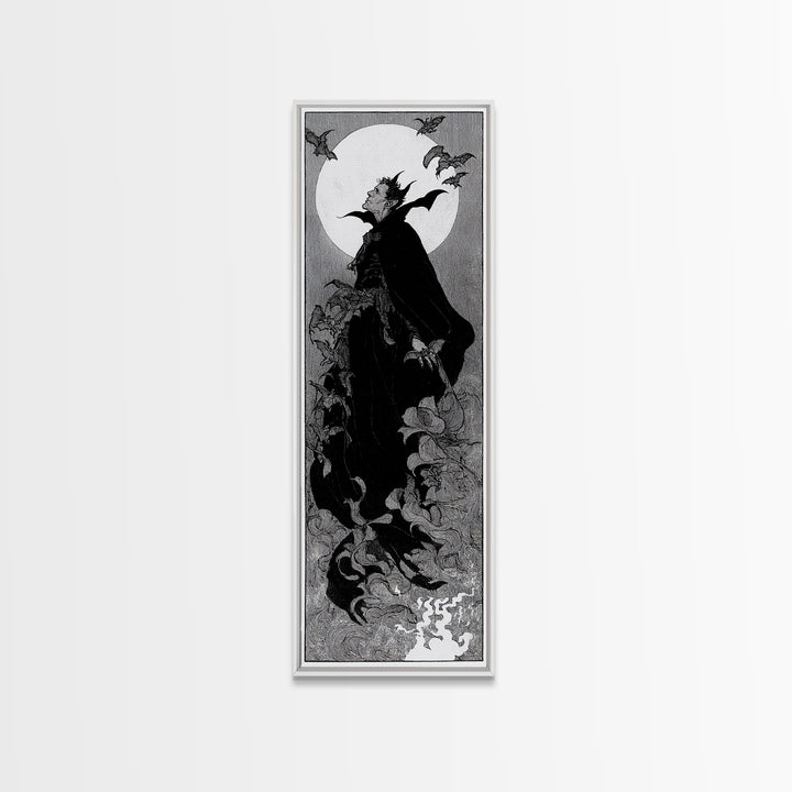 The Bat Prince, Decadent Line Art, Tall Narrow Wall Art, Gothic Horror Wall Art, Canvas Print, Halloween Wall Art