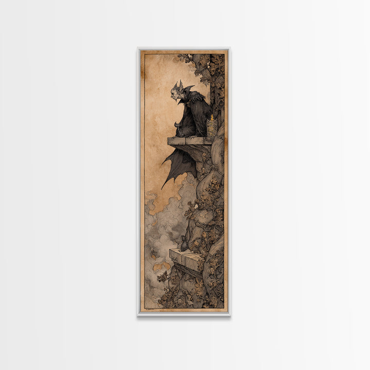 The Bat Prince, Gothic Storybook Art, Tall Narrow Wall Art, Macabre Wall Art, Framed Canvas Print, Halloween Wall Art