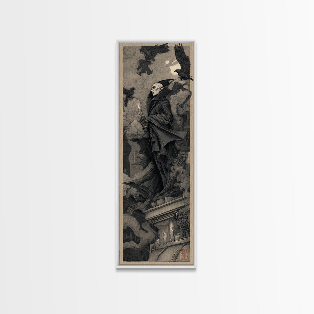 The Bat Prince, Biomechanical Horror Art, Tall Narrow Wall Art, Dark Fantasy Wall Art, Framed Canvas Print, Halloween Wall Art