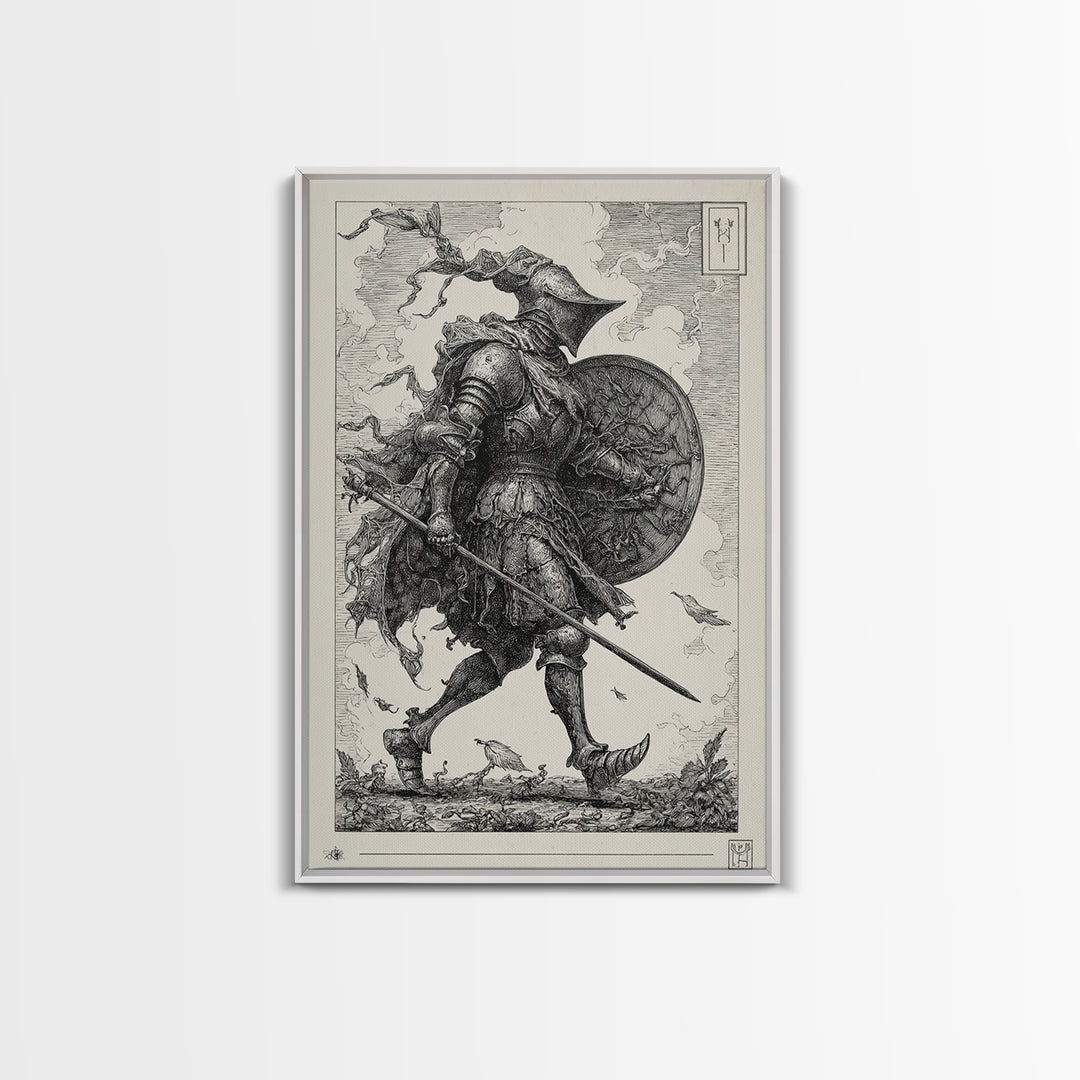 The Spider Knight, Renaissance Engraving Art, Vertical Wall Art, Macabre Wall Art, Canvas Print, Halloween Wall Art, Spooky Wall Decor