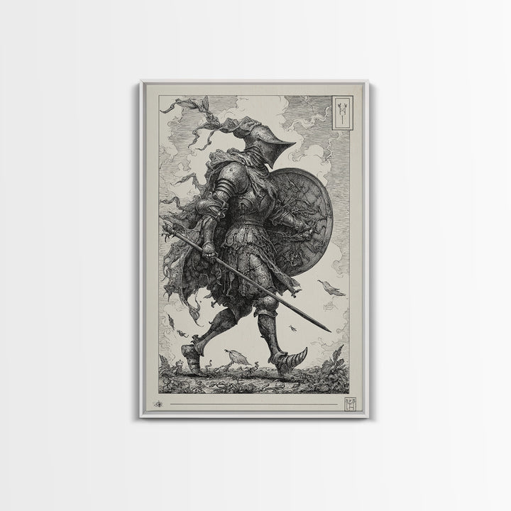 The Spider Knight, Renaissance Engraving Art, Vertical Wall Art, Macabre Wall Art, Canvas Print, Halloween Wall Art, Spooky Wall Decor