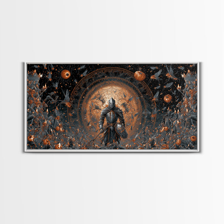 The Spider Knight, Apocalyptic Romantic Art, Wide Panoramic Art, Gothic Horror Wall Art, Canvas Print, Halloween Wall Art, Halloween Decor