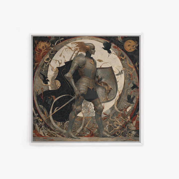 The Spider Knight, Dark Symbolist Art, Square Wall Art, Dark Halloween Decor, Framed Canvas Print, Halloween Wall Art