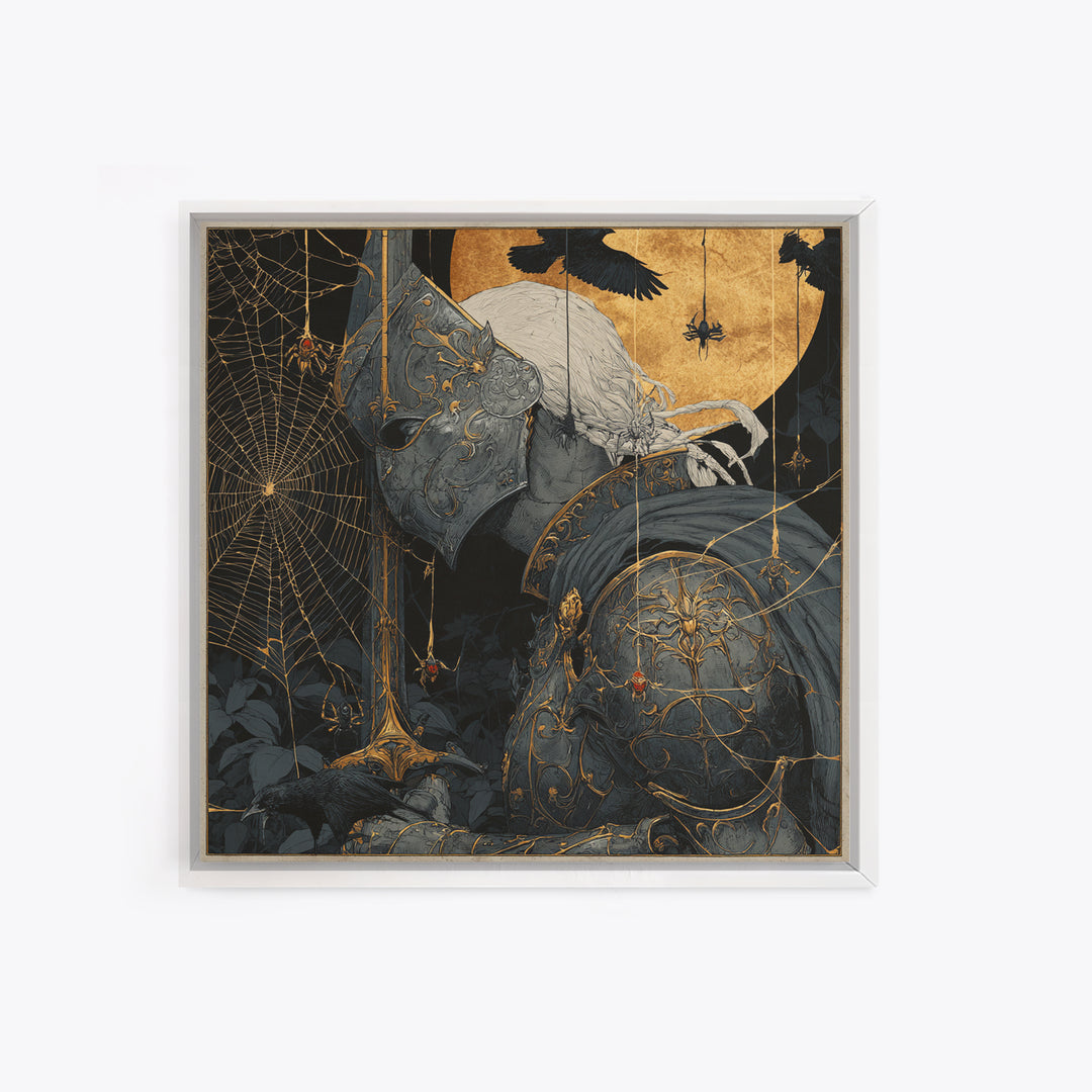 The Spider Knight, Symbolist Etching Art, Square Wall Art, Macabre Wall Art, Canvas Print, Halloween Wall Art, Halloween Decor