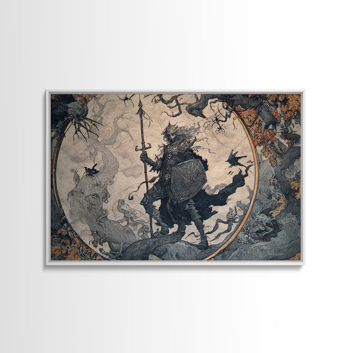 The Spider Knight, Gothic Storybook Art, Landscape Wall Art, Dark Fantasy Wall Art, Framed Canvas Print, Halloween Wall Art