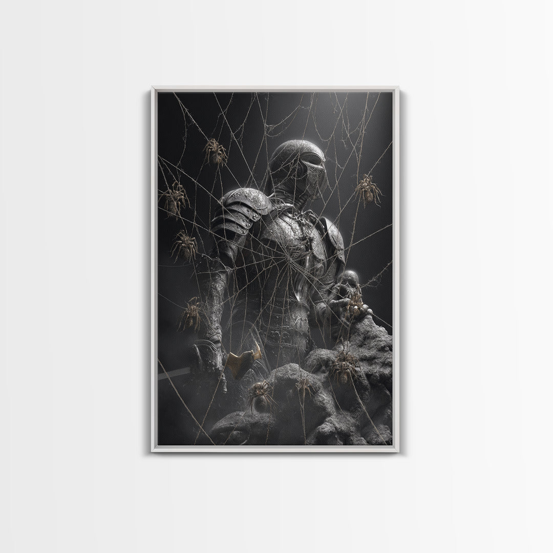 The Spider Knight, Biomechanical Horror Art, Vertical Wall Art, Gothic Horror Wall Art, Canvas Print, Halloween Wall Art, Gothic Home Decor