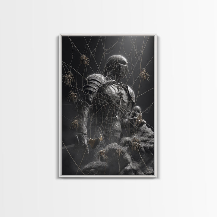 The Spider Knight, Biomechanical Horror Art, Vertical Wall Art, Gothic Horror Wall Art, Canvas Print, Halloween Wall Art, Gothic Home Decor