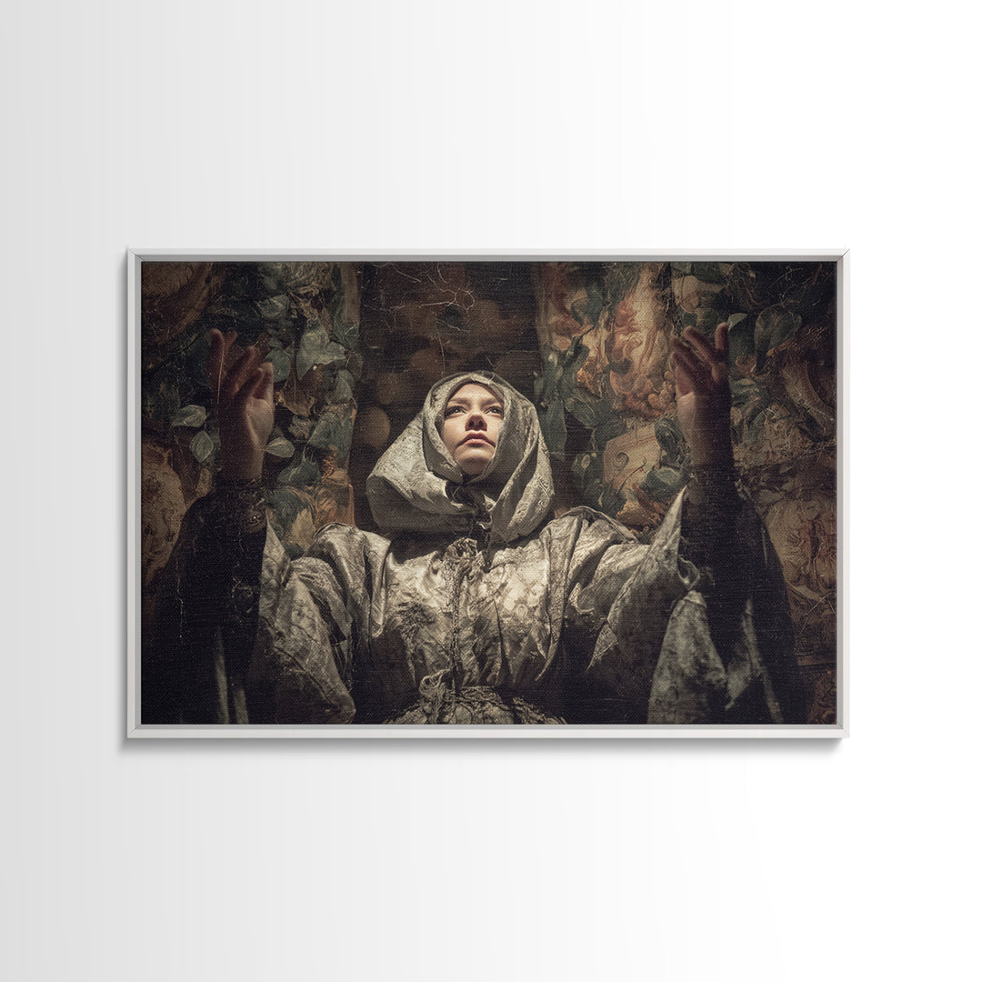 The Moon Priestess, Medieval Grotesque Art, Landscape Wall Art, Dark Fantasy Wall Art, Canvas Print, Halloween Wall Art