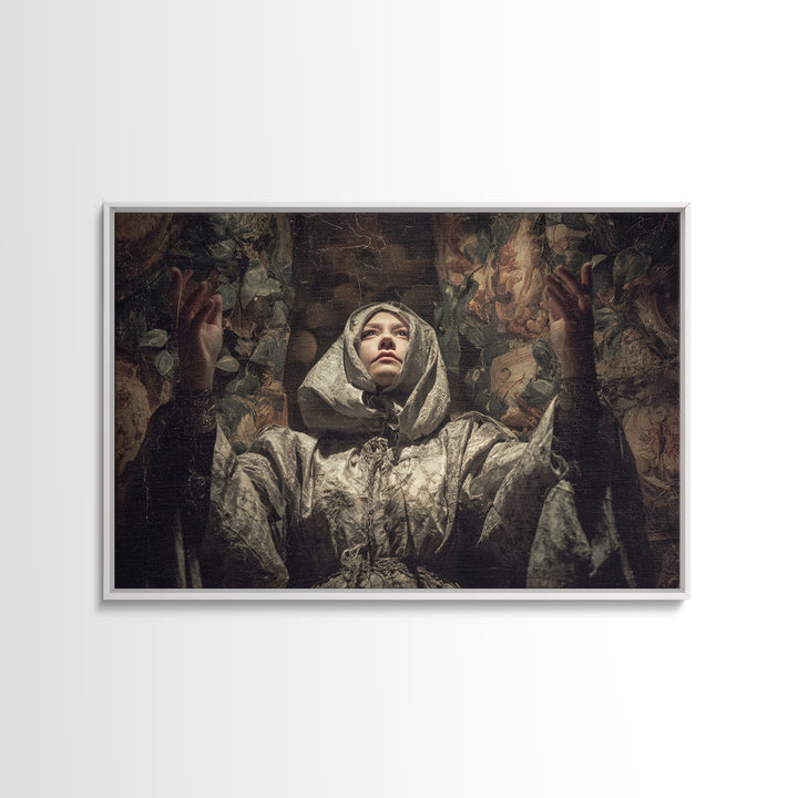 The Moon Priestess, Medieval Grotesque Art, Landscape Wall Art, Dark Fantasy Wall Art, Canvas Print, Halloween Wall Art